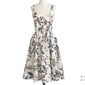 Linen zip-front dress in gold foil leaf